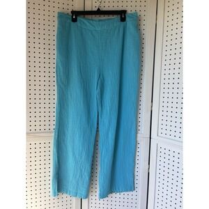 Appleseed's 100% Cotton Women's Lg Wide Leg Aqua Blue Gauze Pull On Pants